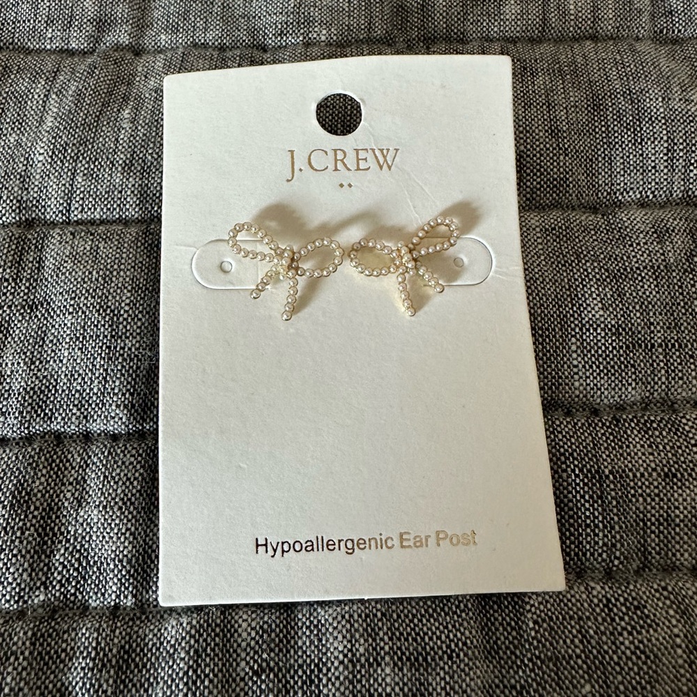 J. Crew Cream Bow Earrings Elegant Jewelry NWT